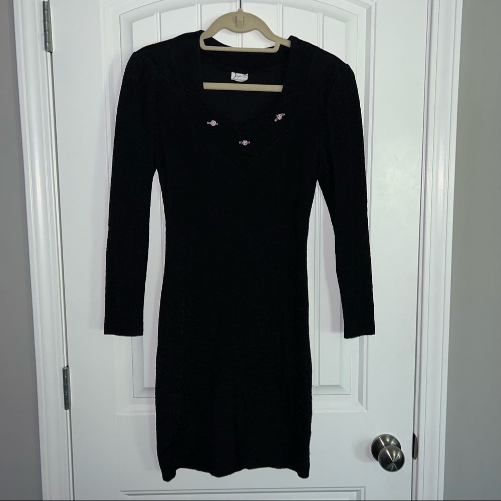 Vintage 90’s dress roses fitted style XS/S shoulder pads